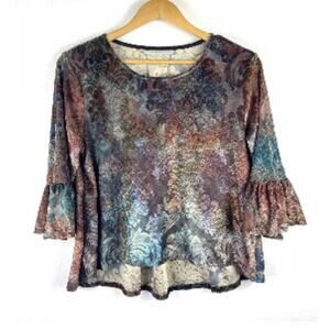 Bryn Walker Shirt Women Medium Multi Velvet Tunic Blouse Paisley Floral Boho USA